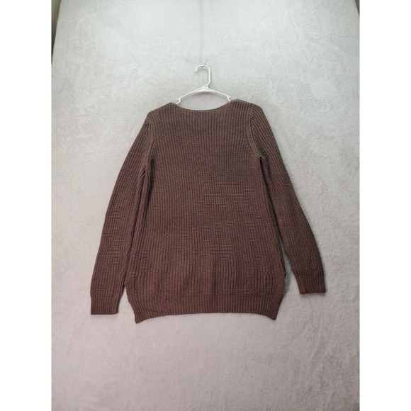 Charlotte Russe Sweater Womens Medium Brown Knit Acrylic Long Sleeve V Neck Slit - Picture 2 of 9